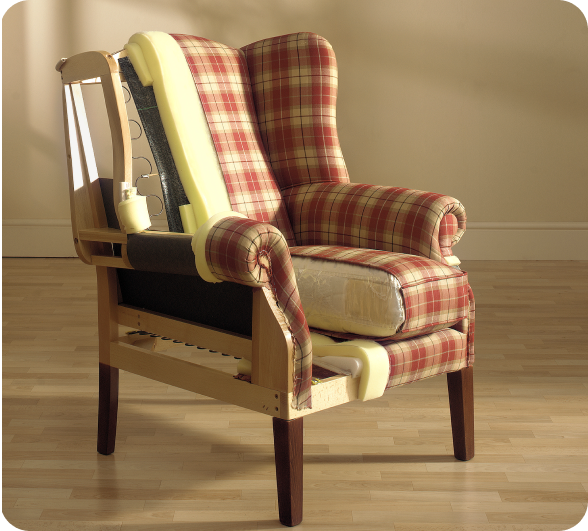 Upholstery San Diego wingback chair showing layers of materials